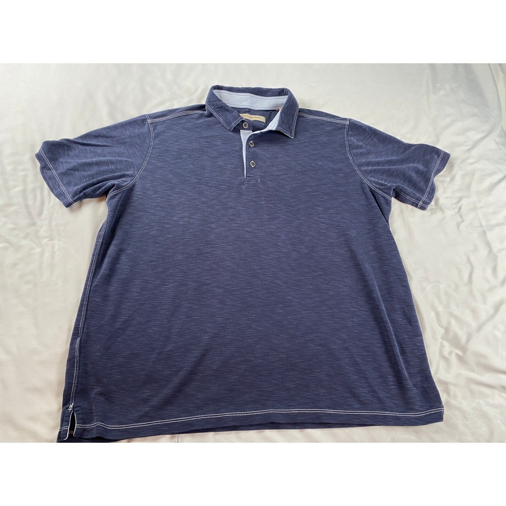 Tommy Bahama Polo Shirt Mens XL Navy Blue Excellent Contrast Stitch Modal Blend